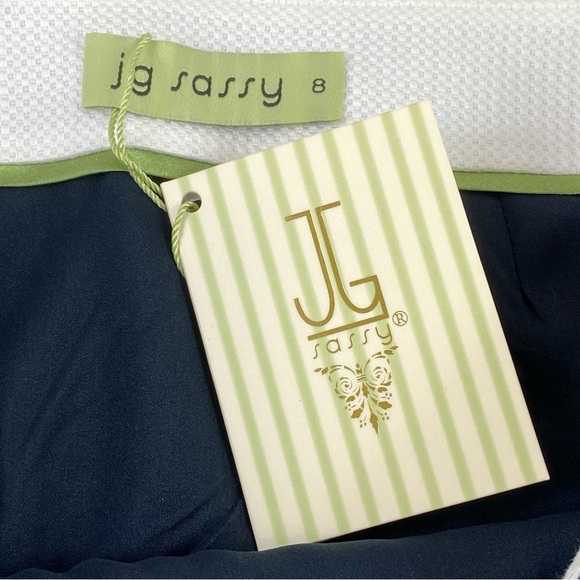 JG Sassy Women’s Navy White Floral Cut-Out 100% Cotton Pencil Skirt Sz 8 - Picture 5 of 12